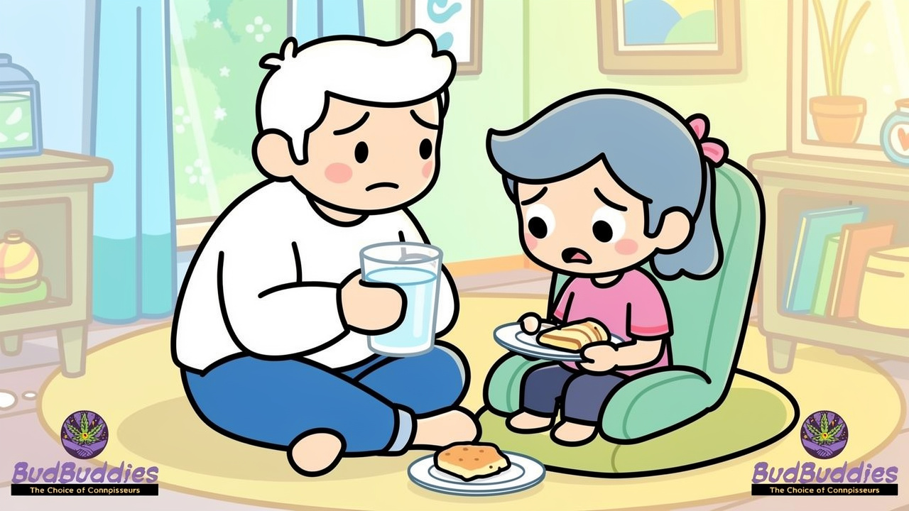 Supportive cartoon characters helping each other through edible effects