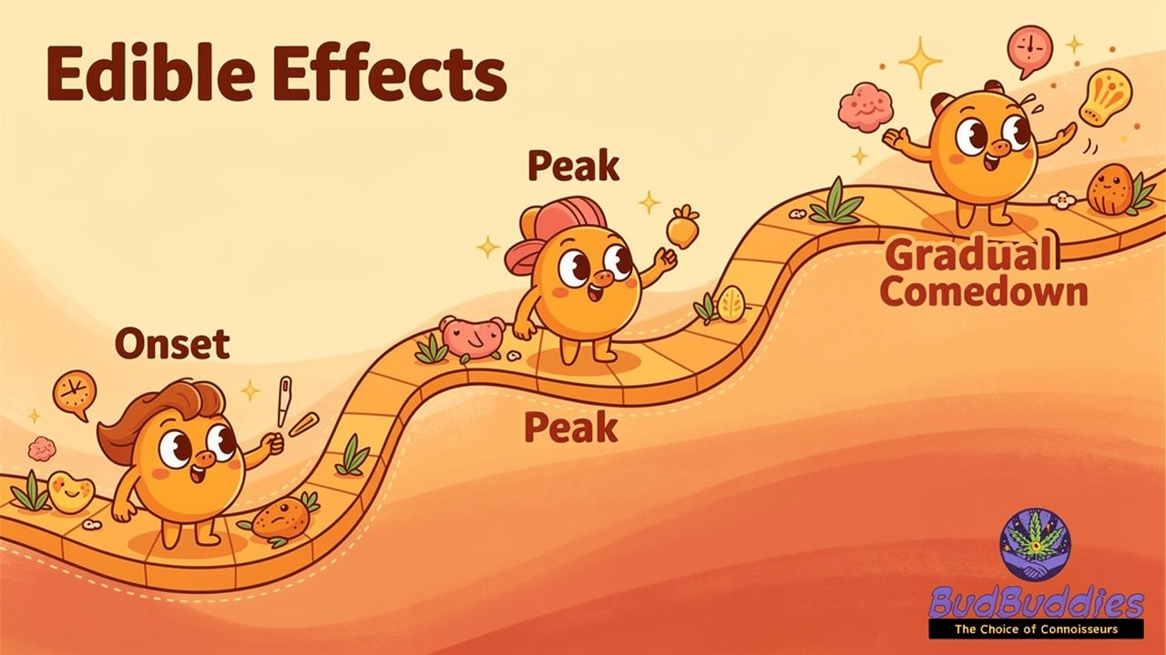 Animated timeline showing cannabis edible effects progression over time