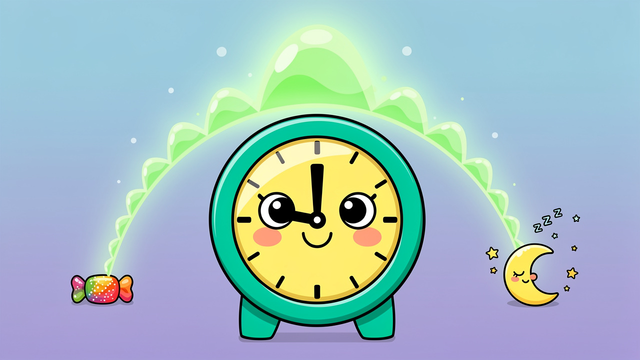 Cartoon timeline showing edible onset and duration