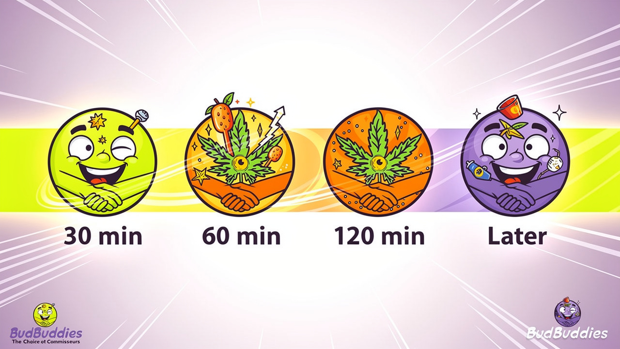 Cartoon timeline of edible onset and duration effects