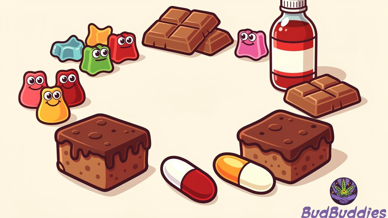 Illustration of different THC edible product types and formats