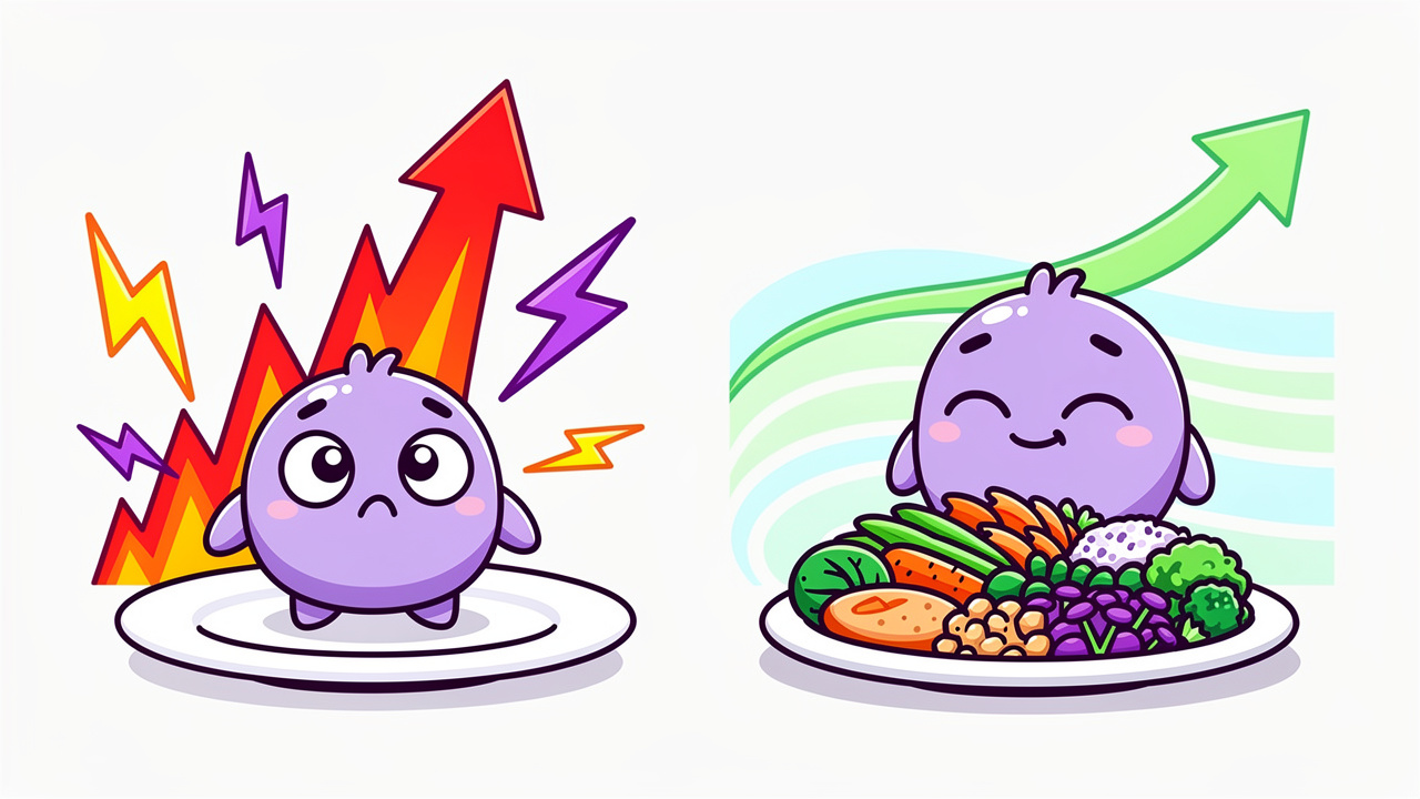Side-by-side cartoon comparing empty and full stomach edible effects