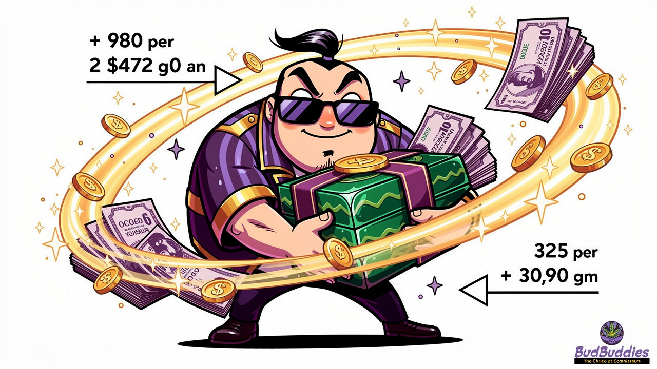 Confident cartoon figure maximising loyalty rewards and bulk savings