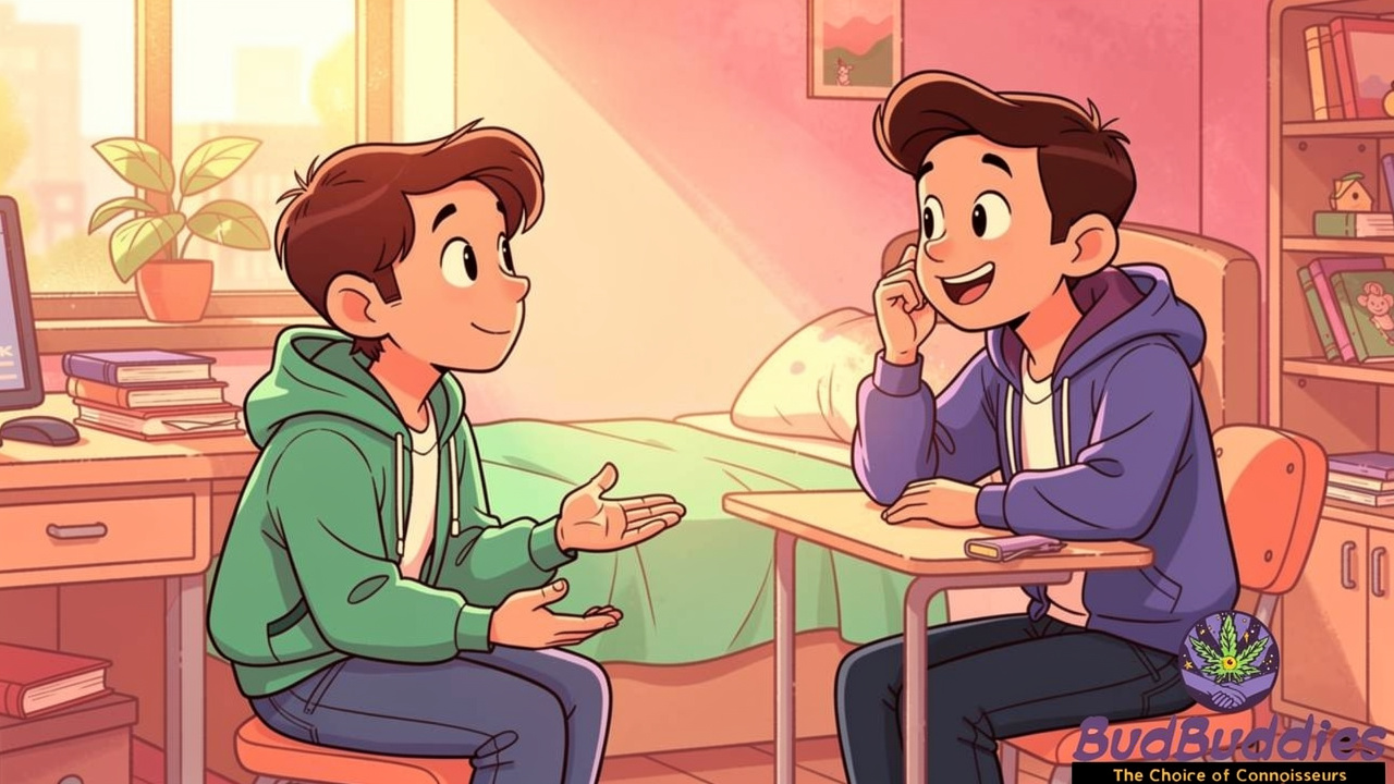 Two cartoon flatmates having a calm honest conversation