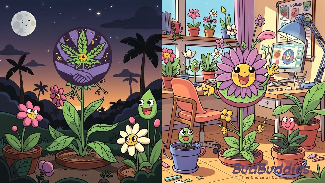 Animated scenes showing relaxing evening versus energetic daytime cannabis use