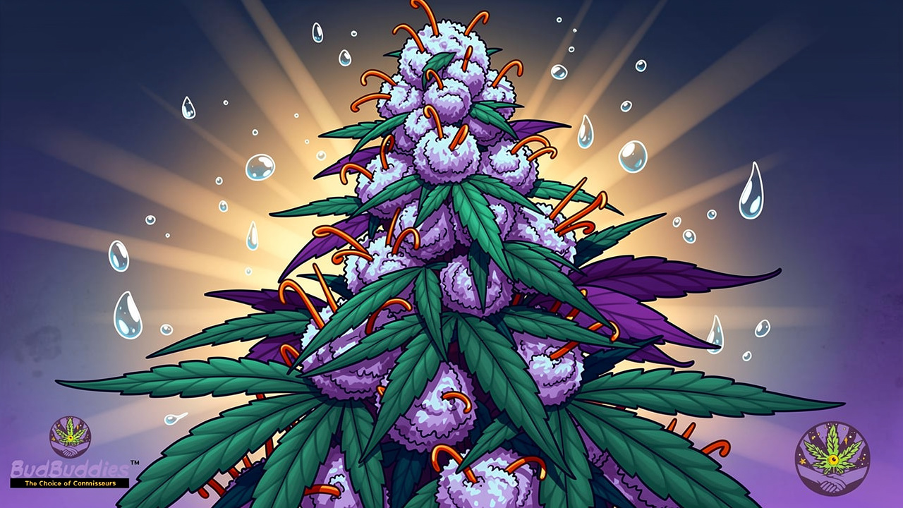 Vibrant cartoon of Gelato cannabis plant during flowering stage