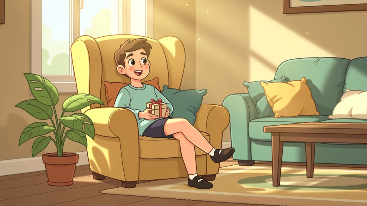 Happy cartoon customer receiving discreet cannabis delivery at home