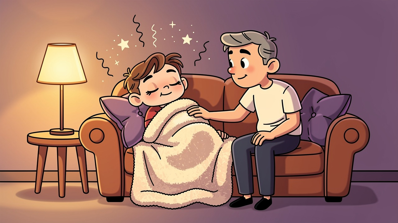 Cartoon characters relaxing on sofa after edible