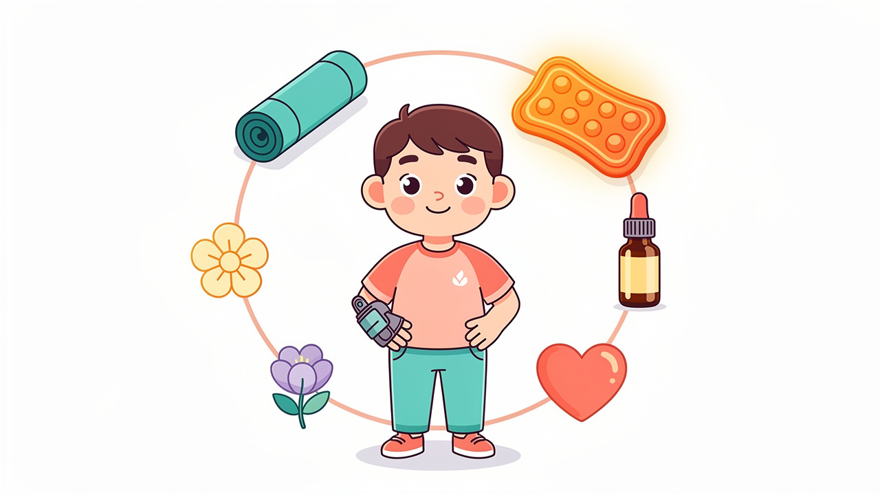 Cartoon showing holistic toolkit for managing rheumatoid arthritis with cannabis