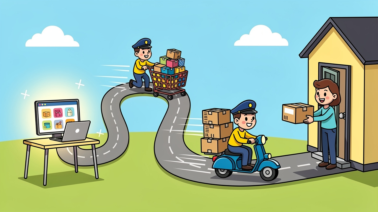 Cartoon steps showing how to order cannabis delivery in Dungannon