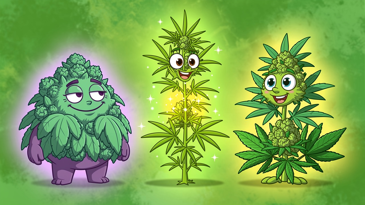 Indica Sativa and Hybrid cannabis strains guide illustration