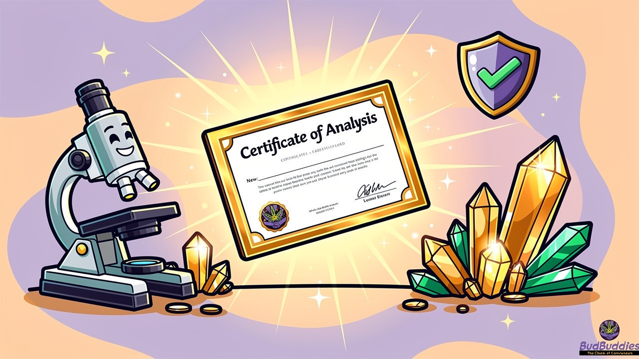 Animated certificate of analysis with laboratory verification symbols and checkmarks
