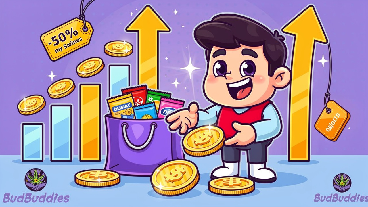 Cartoon character earning loyalty points and rewards for repeat purchases