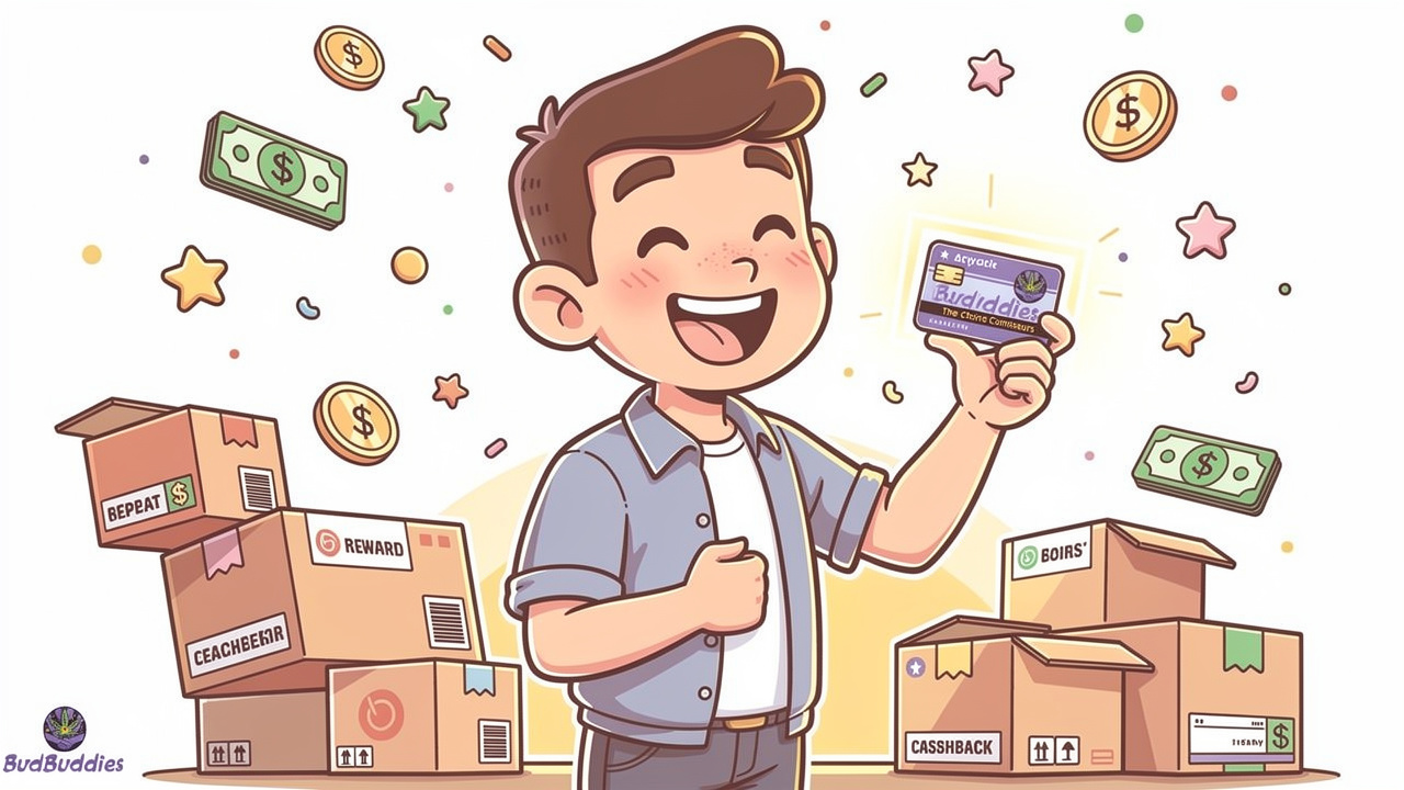 Cartoon customer receiving rewards and loyalty points