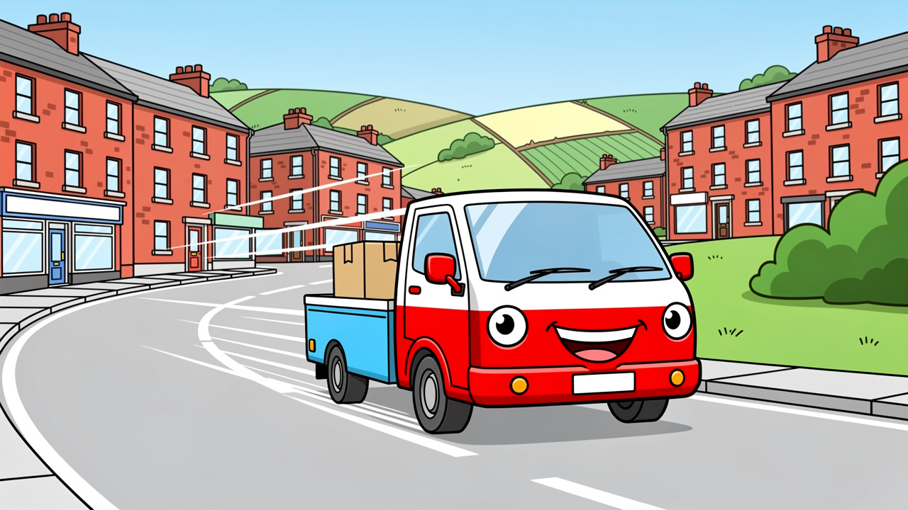 Cartoon delivery van bringing discreet parcel to Lurgan