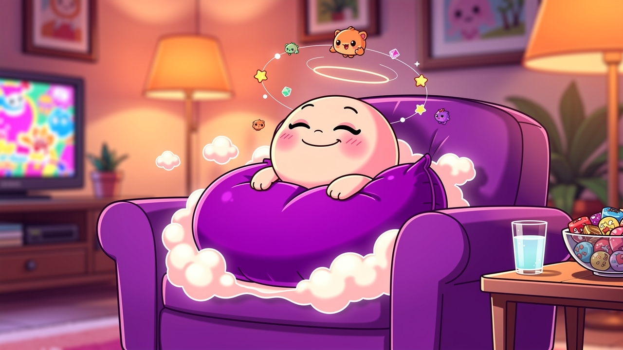 Cartoon character experiencing strong cannabis couch lock relaxation
