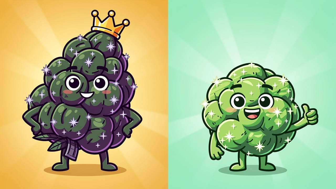 Cartoon comparing popcorn bud and top-shelf flower