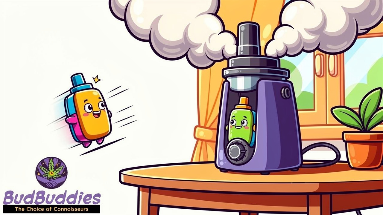 Cartoon portable and desktop vaporisers showing their different purposes