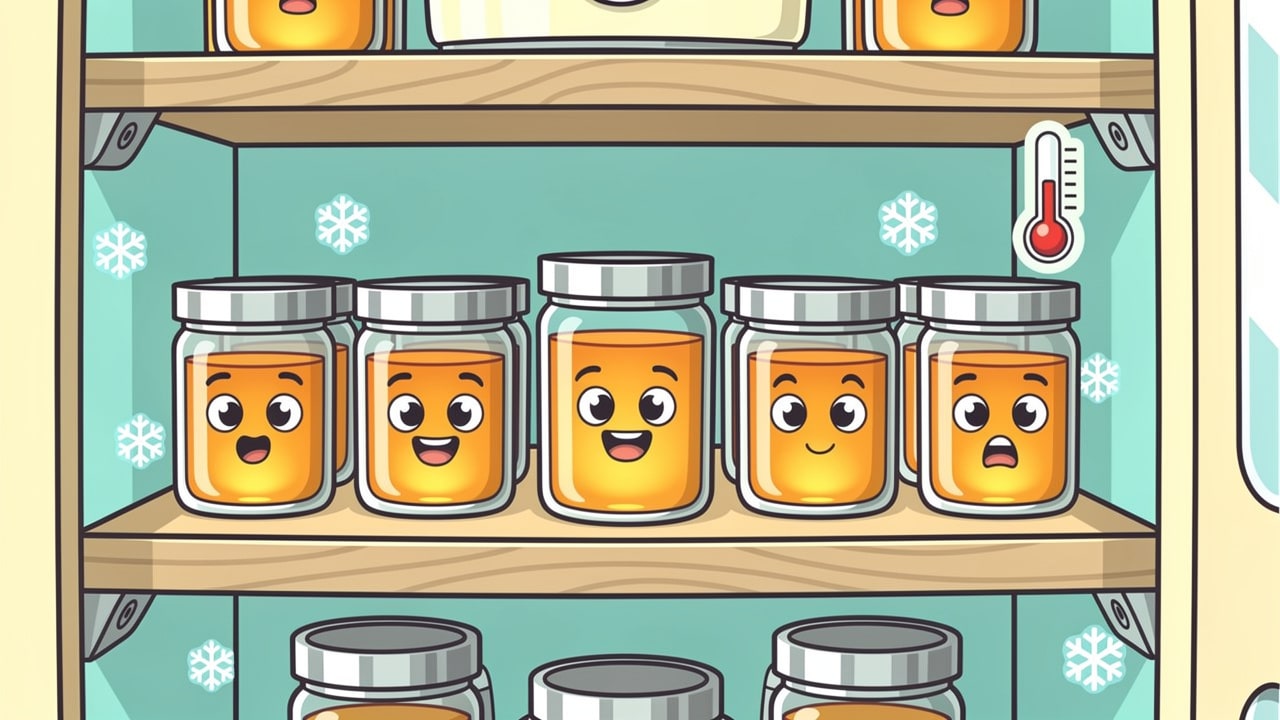 Cartoon vape cartridges stored upright in a cool cupboard