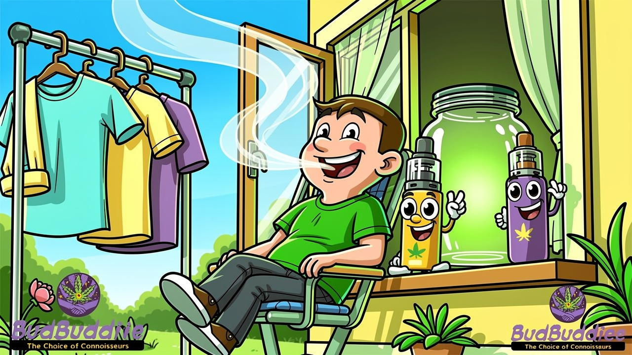 Cartoon showing ways to prevent weed smell on clothes