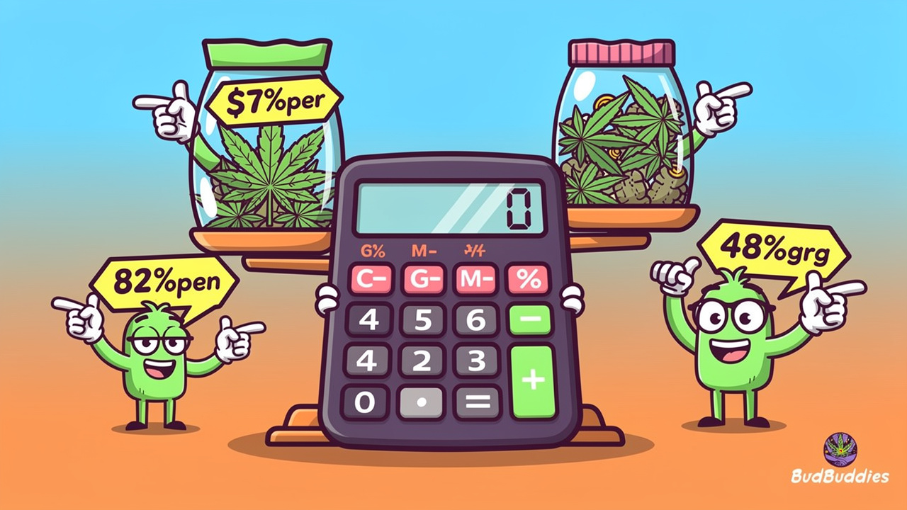 Cartoon illustration comparing different package sizes and prices