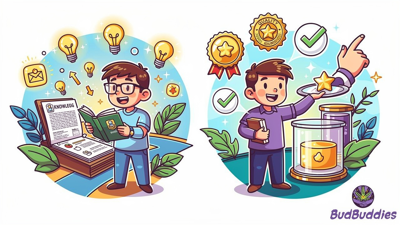 Cartoon showing guidance and product support comparison between two services