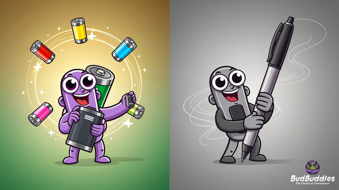Cartoon comparison of rechargeable and disposable vape options
