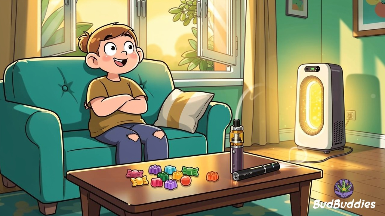 Cartoon character relaxing odour-free in a well-ventilated British flat