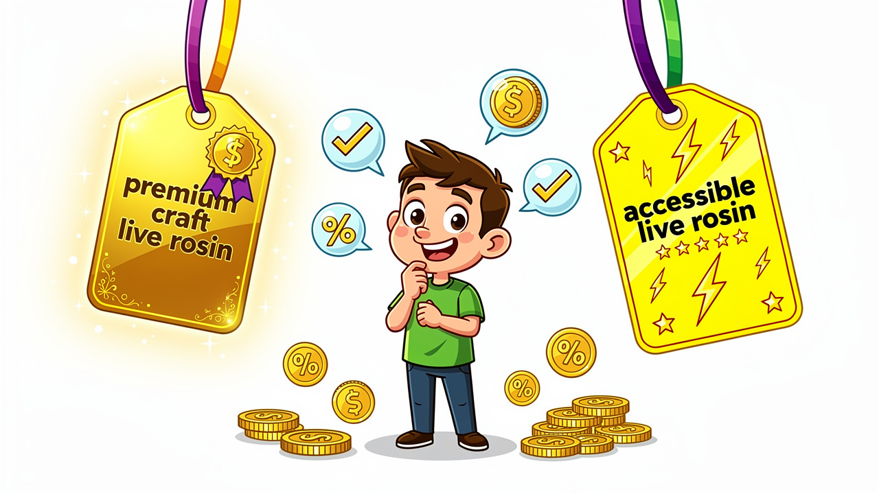Cartoon illustration of rosin versus live resin price and value