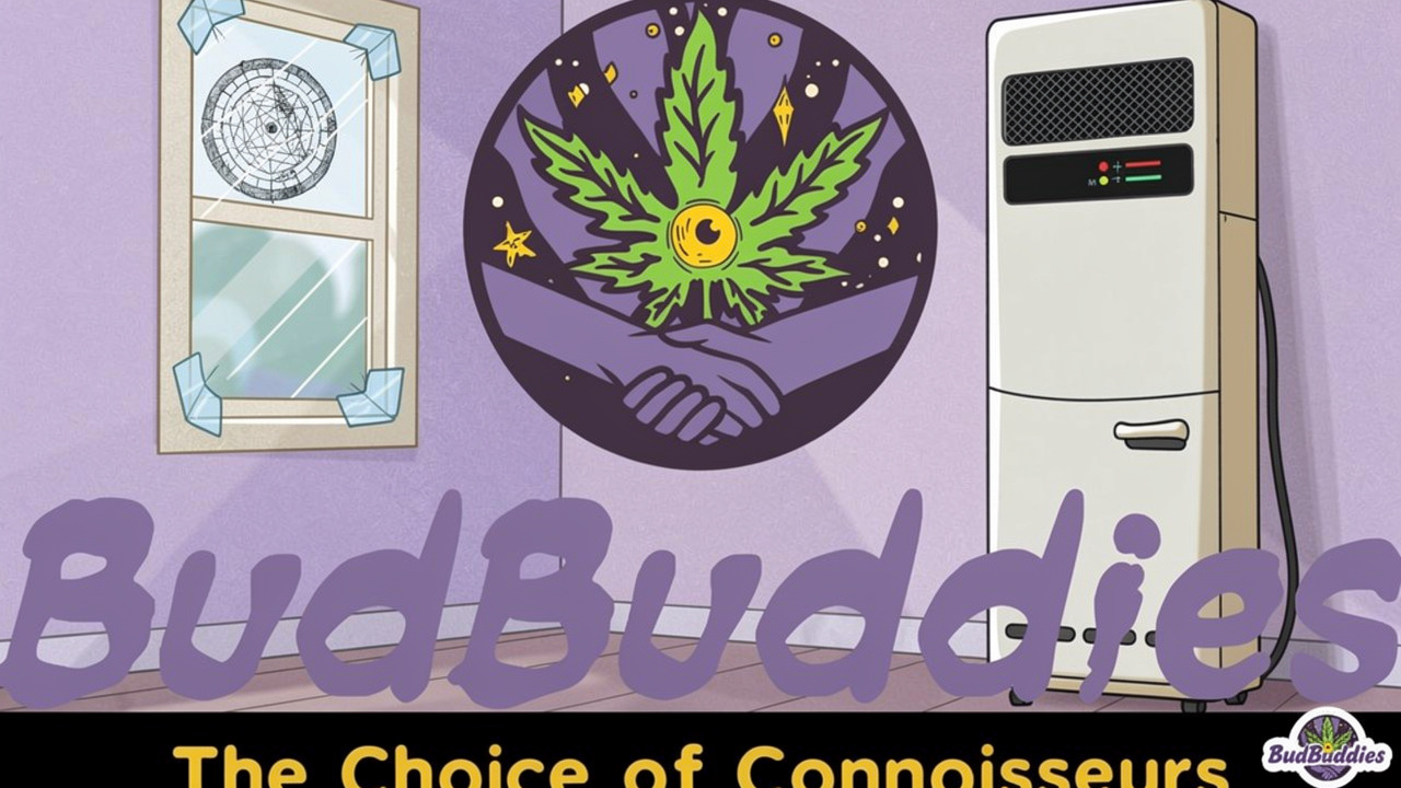 Cartoon character sealing flat door to stop cannabis smell spreading