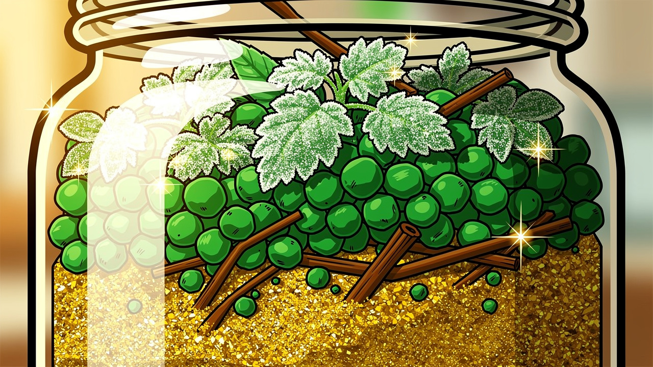 Cartoon showing cannabis shake contents inside a glass jar
