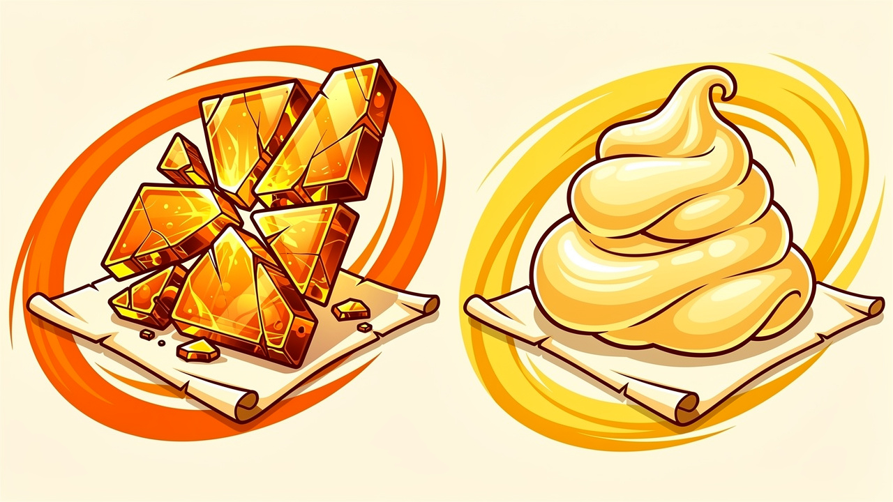Cartoon comparison of shatter texture versus wax texture