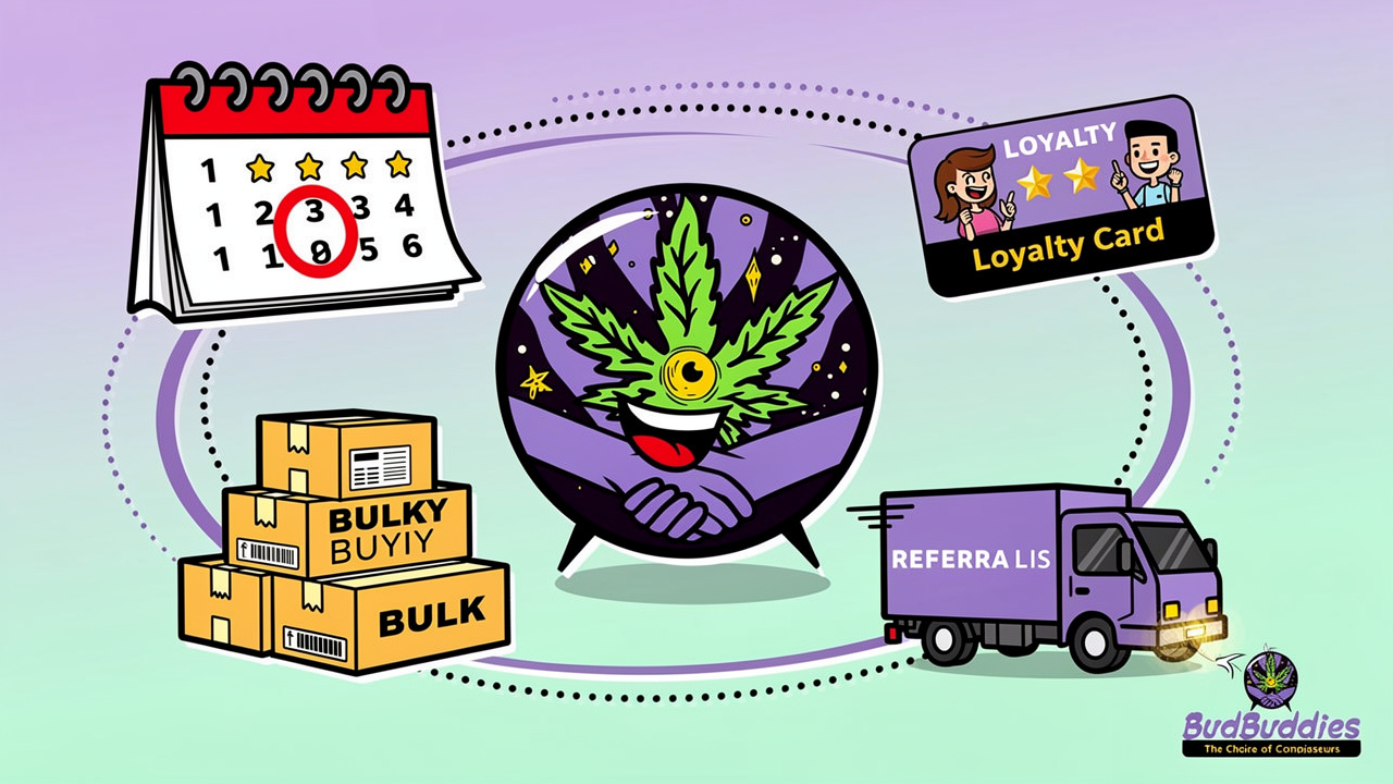 Cartoon character surrounded by money-saving shopping strategy icons