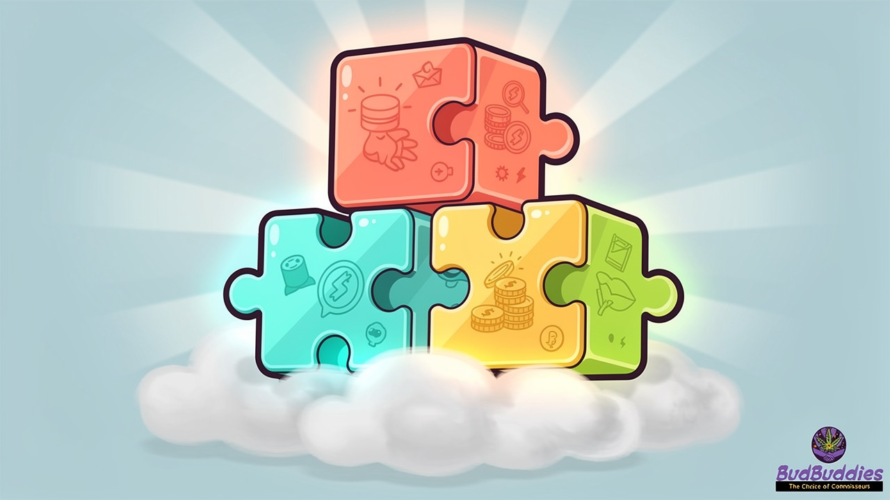 Colourful cartoon puzzle pieces representing layered discount methods