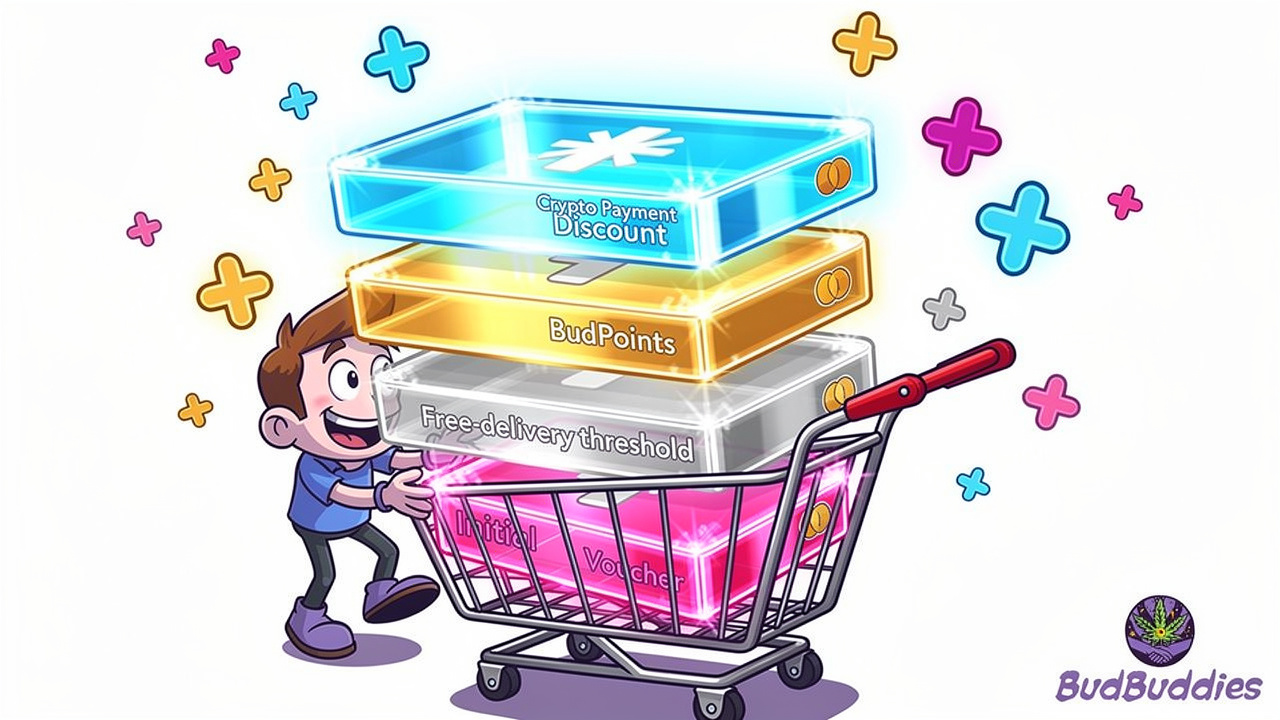 Cartoon character layering multiple discounts in shopping basket
