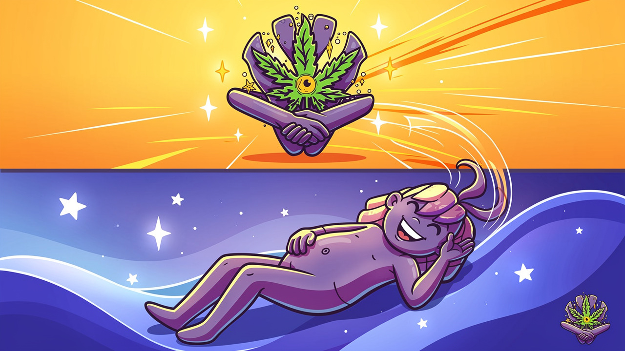 Day and night timeline showing when to choose each cannabis strain