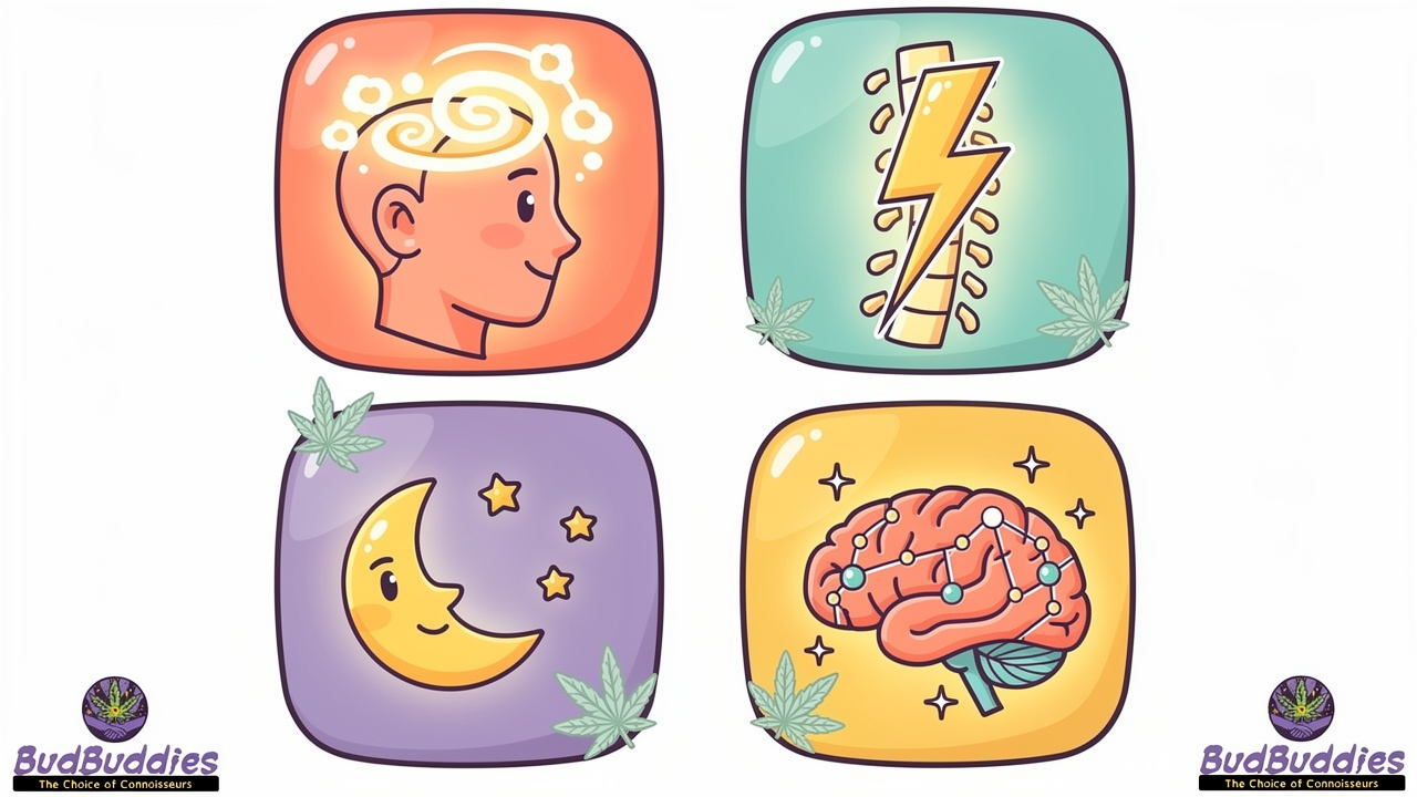 Cartoon icons showing conditions that may lead to cannabis prescription