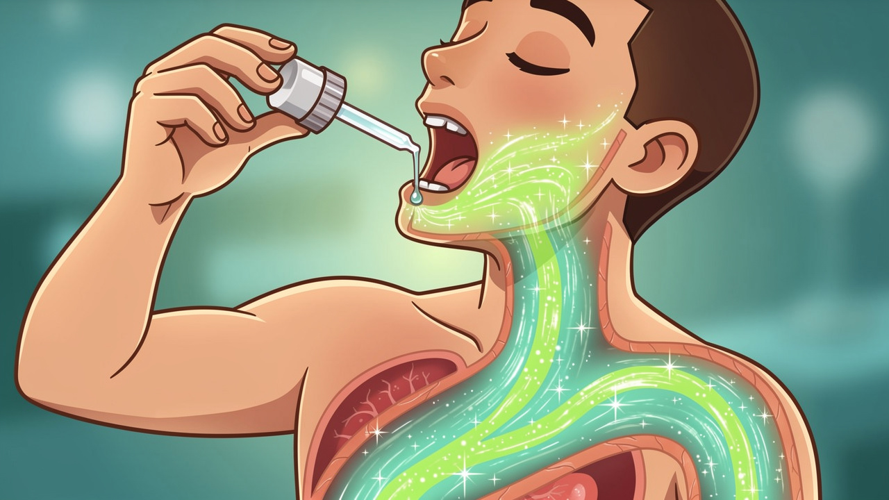 Cartoon character using sublingual tincture for faster effects