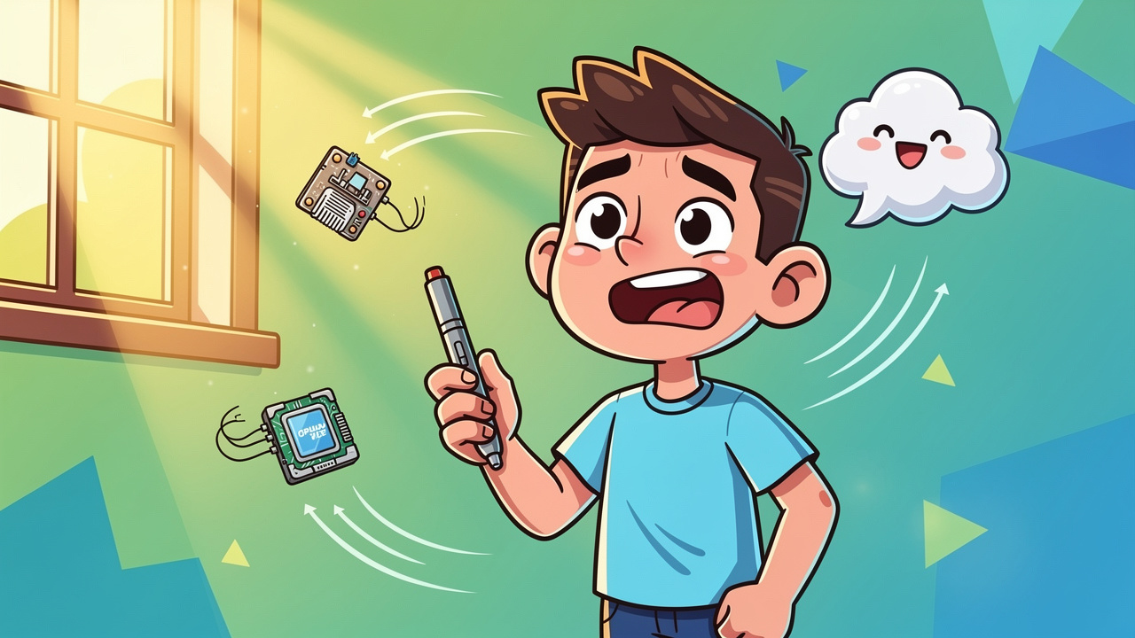 Cheerful cartoon character enjoying a successfully unclogged vape pen