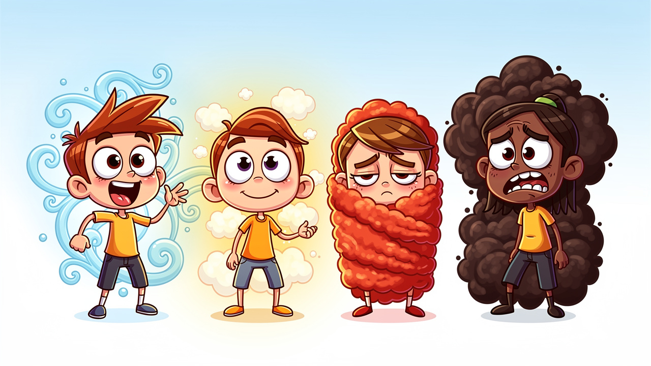 Cartoon characters showing different vape temperature effect options