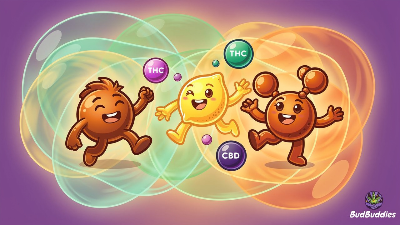 Animated molecules showing cannabis entourage effect