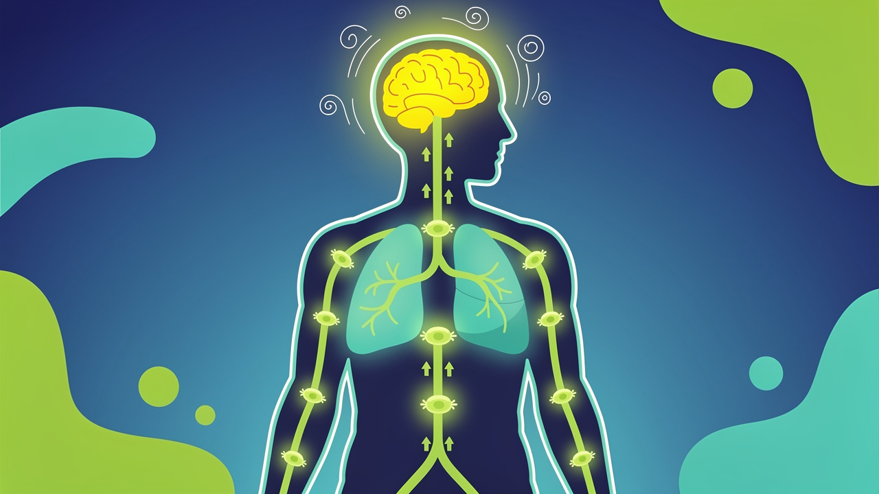 Cartoon diagram of THC travelling through the body to the brain
