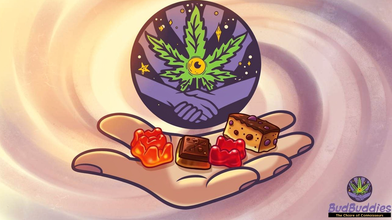 Cartoon character showing different edible types and portions