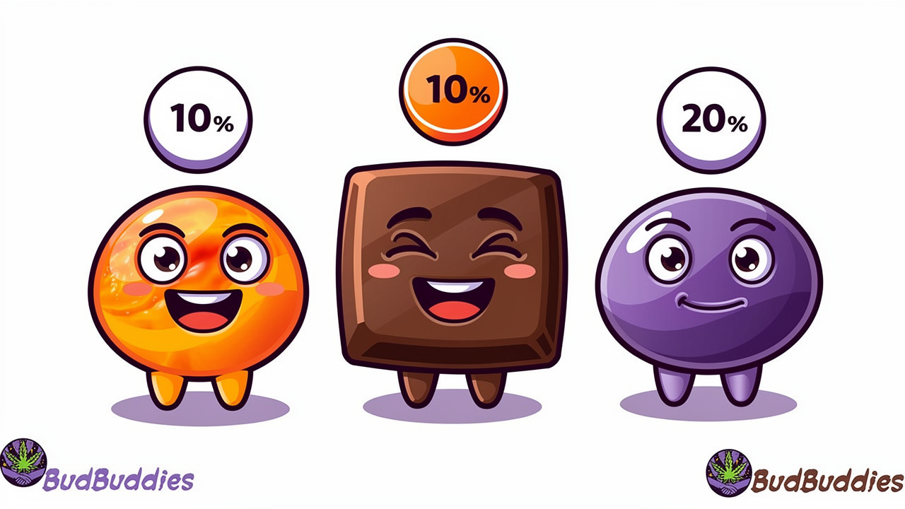 Three edible formats shown as friendly cartoon characters with dosage labels