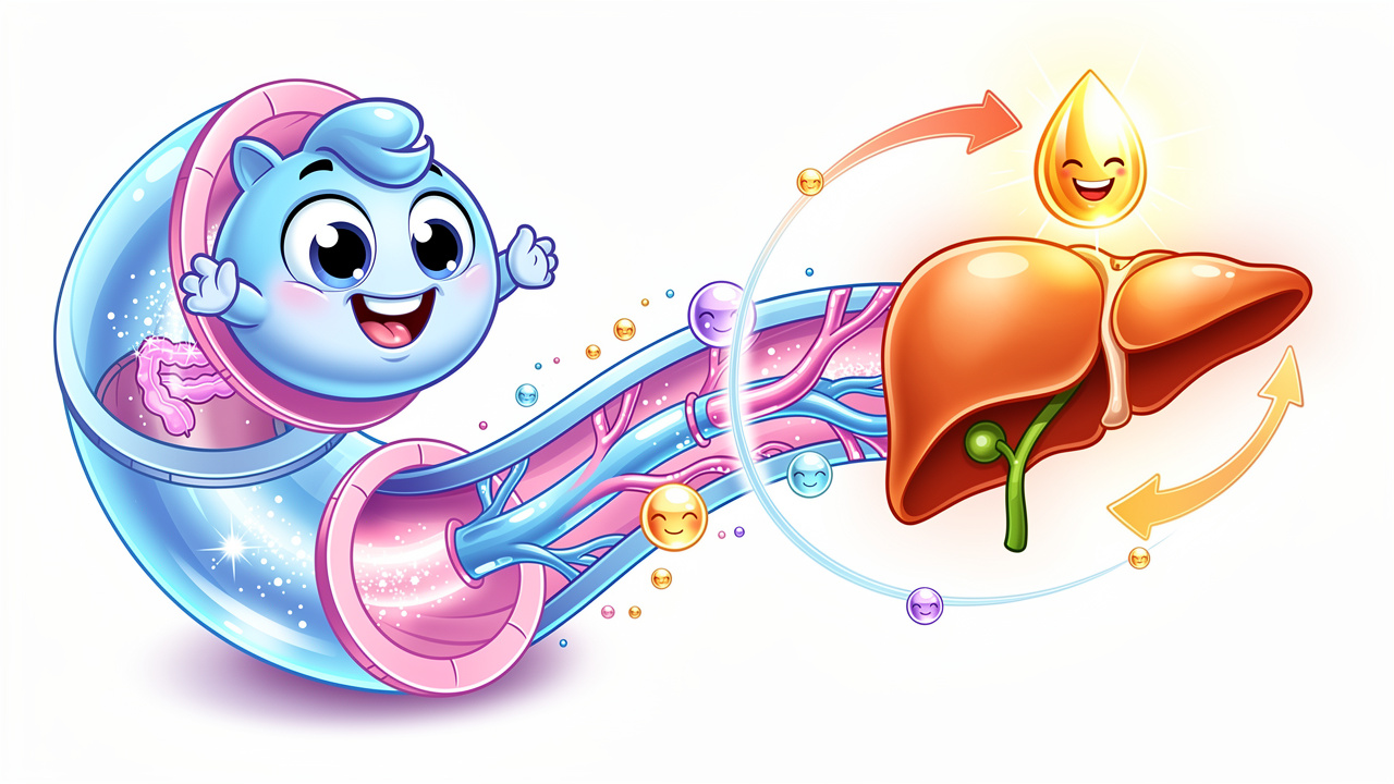 Cartoon showing gummy THC travelling through the digestive system