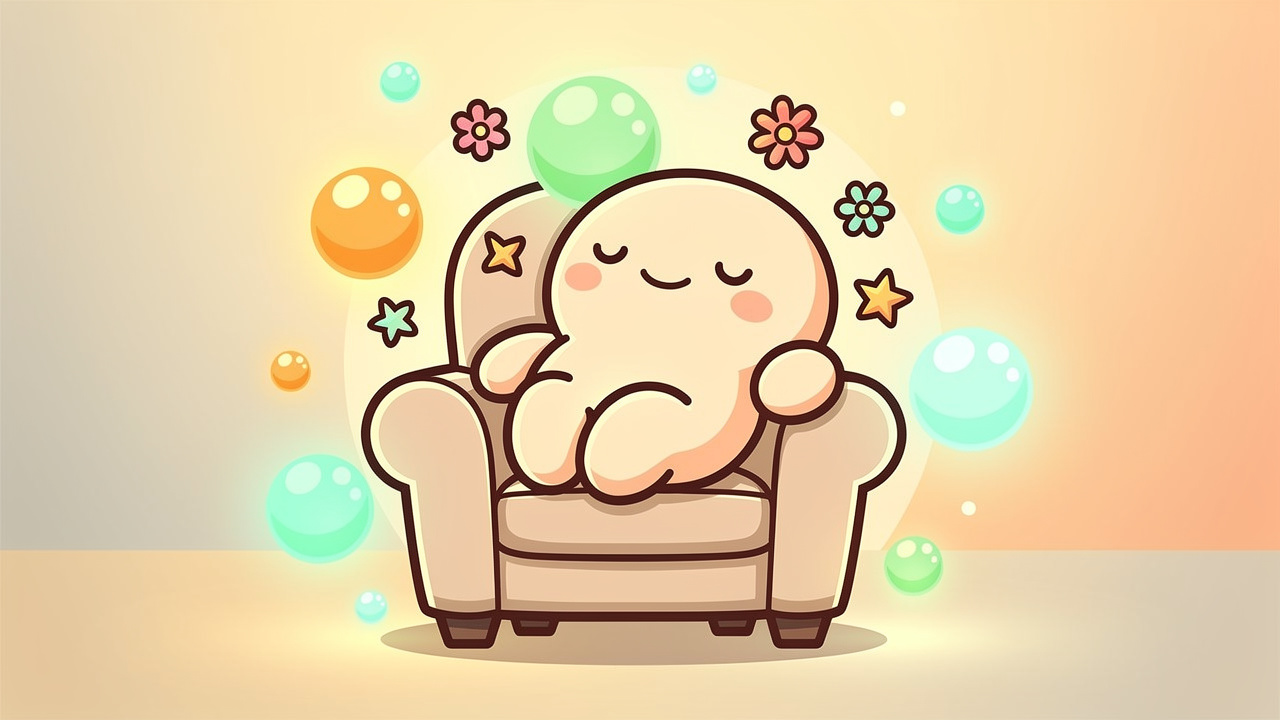 Cartoon character feeling relaxed and focused after microdosing
