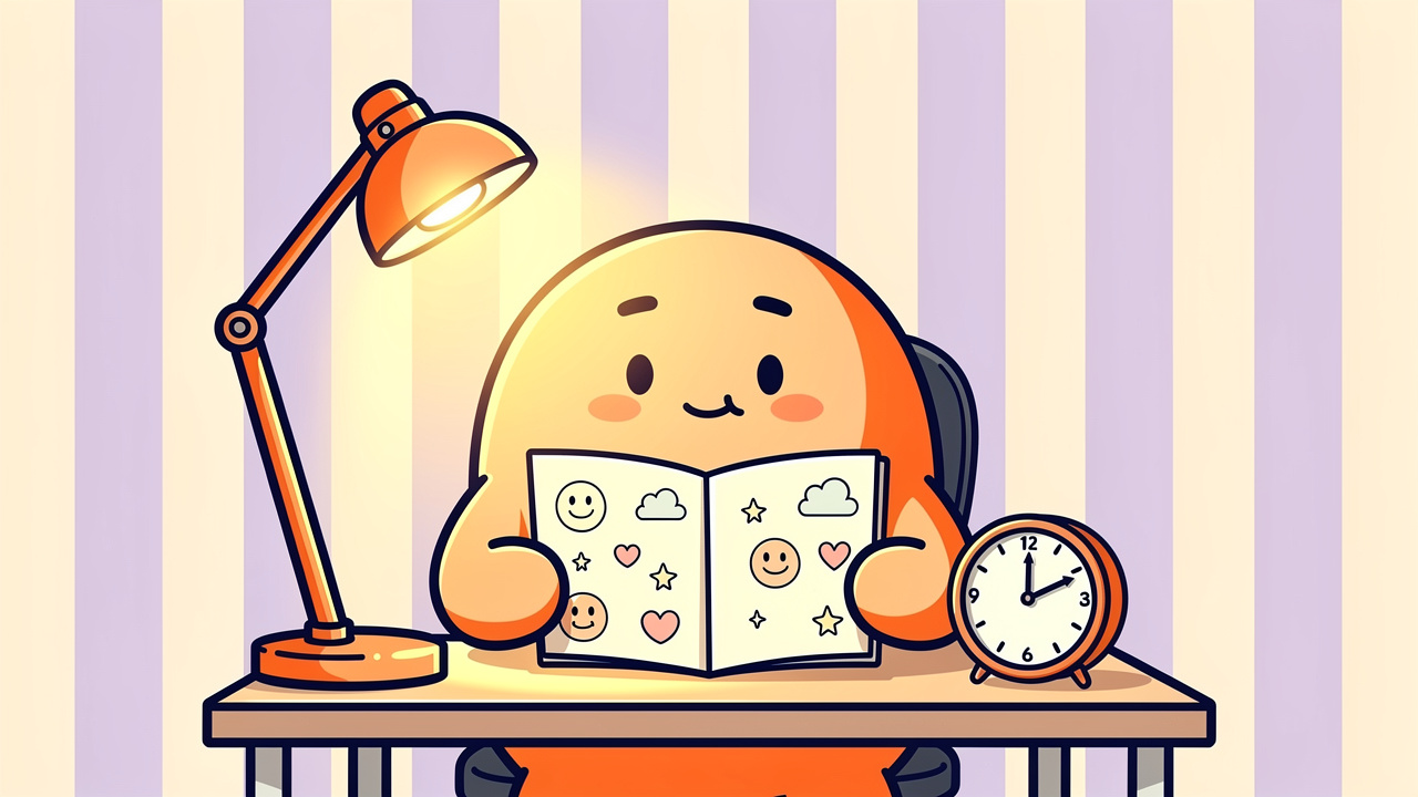 Cartoon character keeping a microdose tracking journal