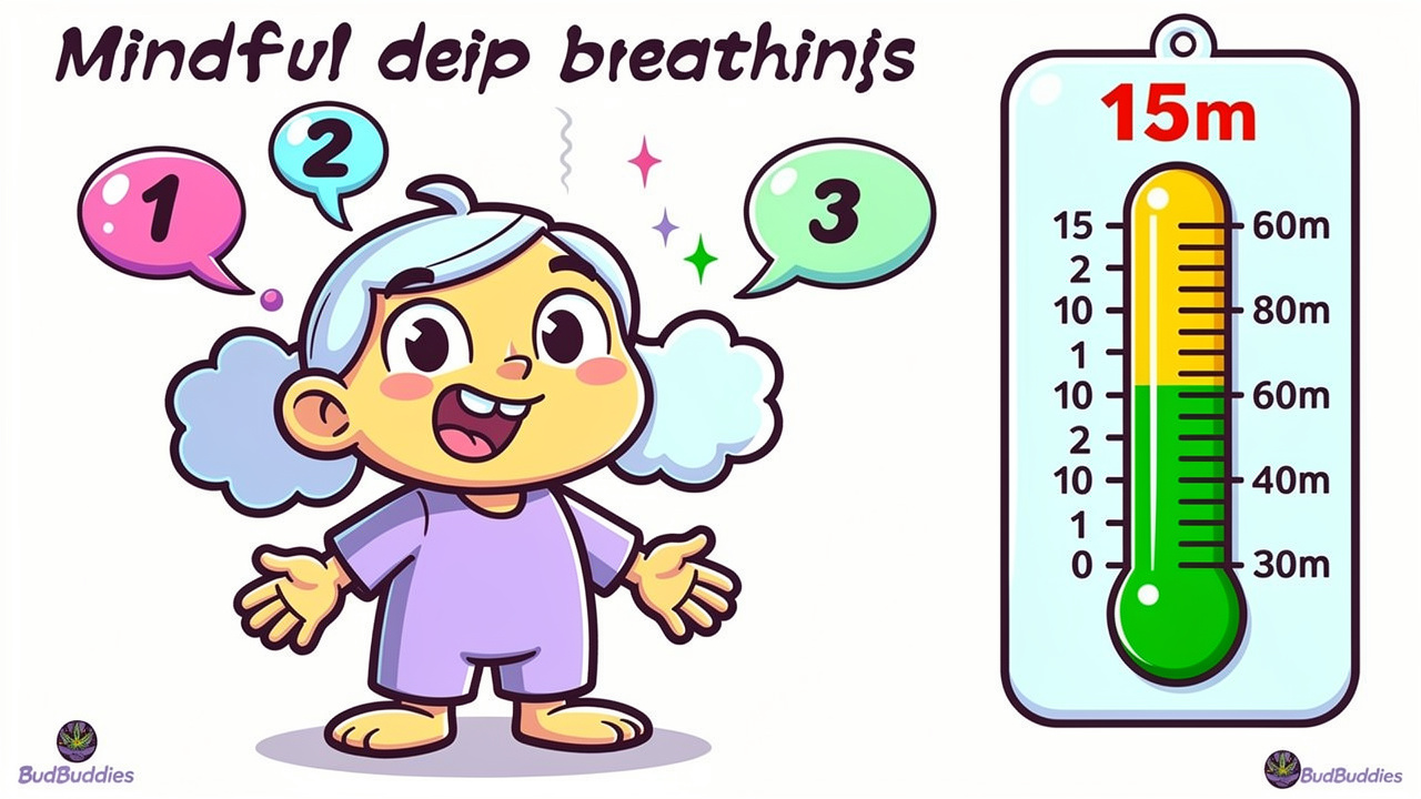 Cartoon guide showing step-by-step controlled vaping dose technique