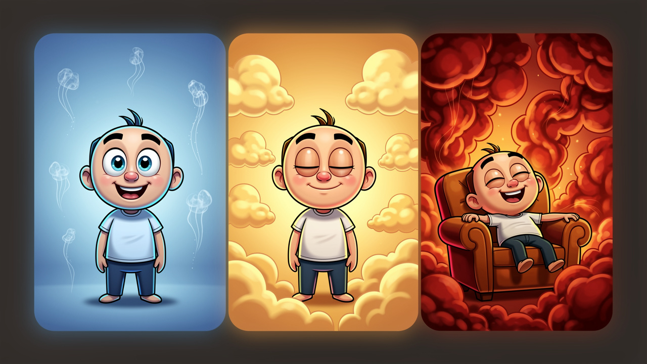 Three cartoon zones showing low medium and high vape temperature effects