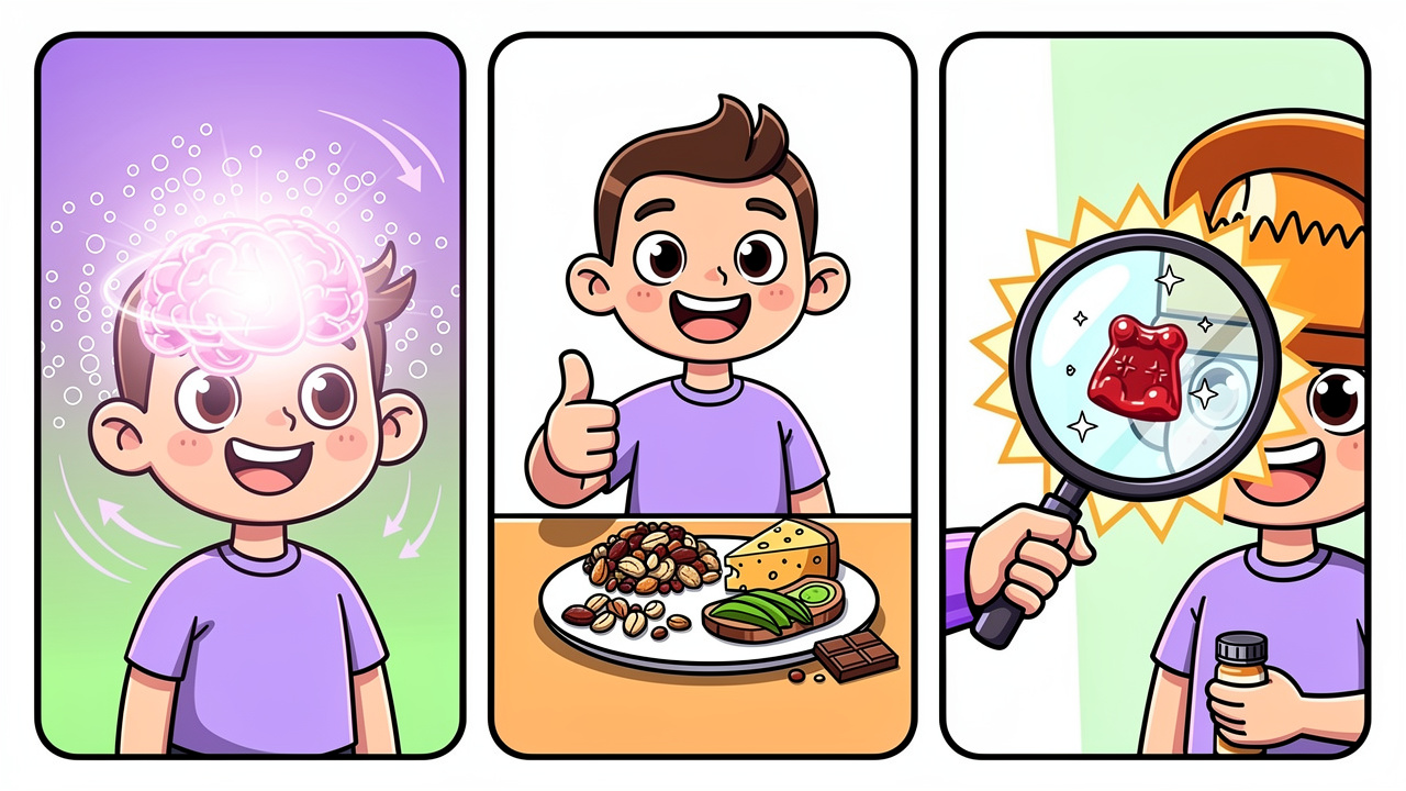 Cartoon showing tolerance, fatty food, and product quality tips
